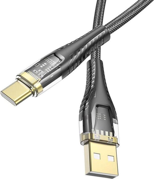 Actual product image Hoco Cable Cable USB A to USB C 2,4A 1,2 m U121 black transparent (1.20 m, USB 2.0, 60 W)