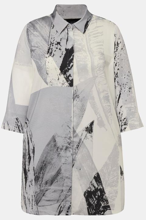 Immagine prodotto Ulla Popken Blusa lunga con piume, collo da camicia e maniche a 3/4 (46, 48)