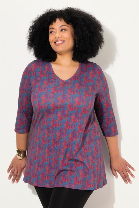 Produktbild Ulla Popken Longshirt, Batikmuster, A-Linie, V-Ausschnitt, 3/4-Arm (58)