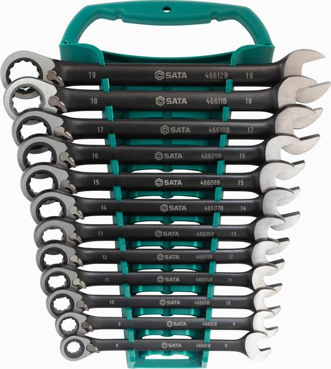 Image du produit SATA ST08044B Jeu de clés à cliquet réversibles, métrique, 12 pièces, édition noire, vert