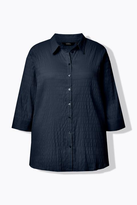 Actual product image Ulla Popken Bubble Texture Solid Button Front Stretch Blouse (60)