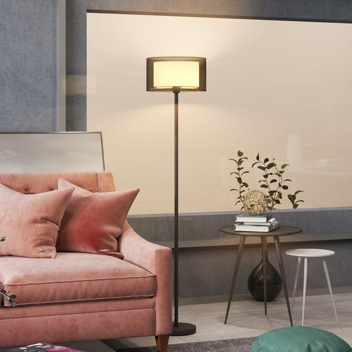 Actual product image Swisshandel24 Stehlampe, zweifarbiger Lampenschirm, Fussschalter, Metall, Schwarz (E27)