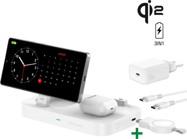 Actual product image 4smarts Qi2 Ladestation Trident mit Charger für Samsung Watch, weiss (25 W)
