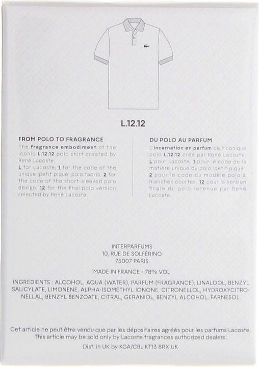 Image du produit Lacoste L.12.12 Blanc (Eau de toilette, 50 ml)