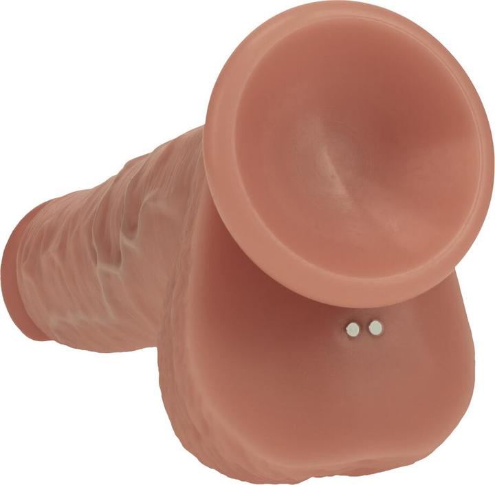 Actual product image RealRock Dual Density Silicone Realistic Vibrating Thrusting Dildo with Balls - 7 / 17,8 cm - Tan