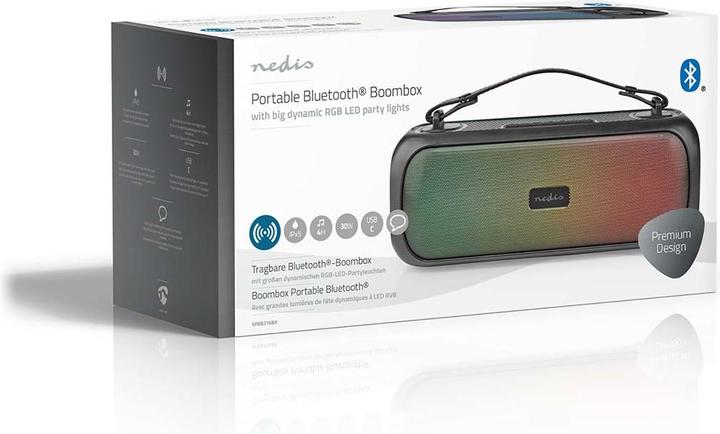Produktbild Nedis Bluetooth® Party Boombox 4.5 hrs 2.0 30 W Medienwiedergabe: AUX/USB IPX5 Verknüpfbar Tragegrif (4.50 h, Akkubetrieb, Netzbetrieb)