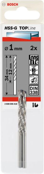 Actual product image Bosch Professional Zubehör Metal drill HSS-G, DIN 338, 1 x 12 x 34 mm, pack of 2 (1 mm)