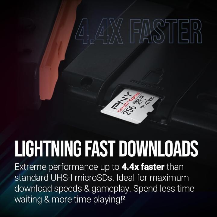 Image du produit PNY Carte mémoire microSD Express de 256 Go P-SDU256P31880EXP-GE (256 Go, microSDXC, U3, UHS-I)