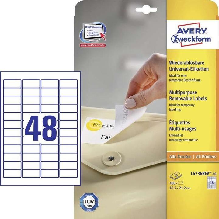 Produktbild Avery Etiketten, ablösbar, Home Office, Kleinpackung