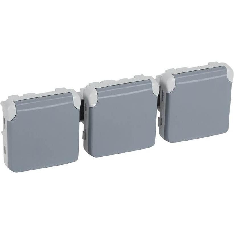 Legrand Plexo55 Modular Steckdose 3-fach waagerecht Feuchtraum grau 069578, Taster + Schalter, Mehrfarbig