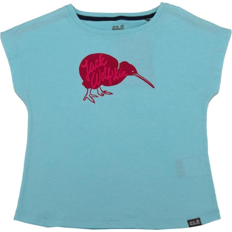 Jack Wolfskin, Unisex, Sportshirt, Brand Tee Girl Kinder T-Shirt kurzarm Shirt Baumwolle (128), Blau, 128
