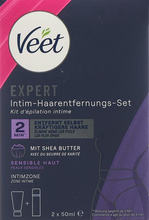 Productafbeelding Veet EXPERT Intimate Hair Removal Set, Intimate Hair Removal Cream + Multi-Benefit Foam, 100ml (100 ml, 2 x, 148 g)