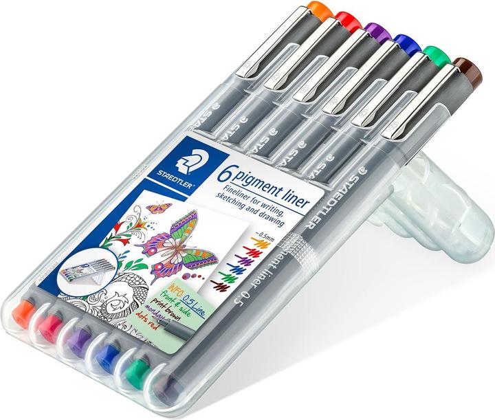 Actual product image Staedtler Fineliner pigment liner308 (Orange, Violet, Green, Blue, Red, Brown, 6 x)