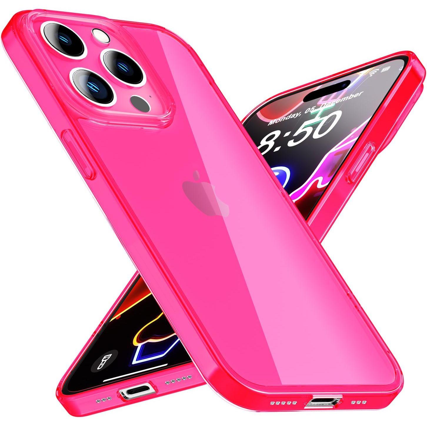 Thumbnail - Nalia Klar Transparente Neon Silikon Hülle (Apple iPhone 14 Pro), Smartphone Hülle, Pink