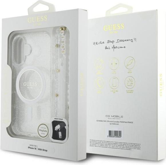 Actual product image Guess GUHMP16MHGCRELST iPhone 16 Plus 6.7" przeźroczysty/transparent hardcase IML Glitter With Pearl (Apple iPhone 16 Plus)