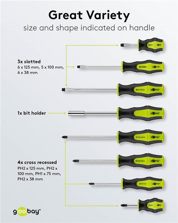 Immagine prodotto Goobay 74005 Set di cacciaviti a mano Cacciavite di precisione (Fessura croce Phillipps (PH), Torx (TX), Fattucchiera)
