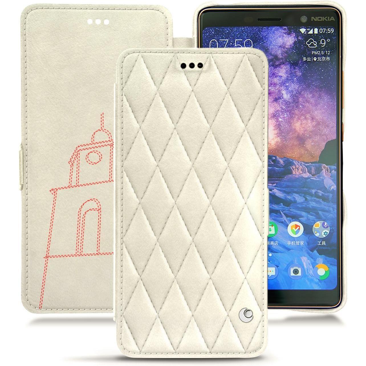 Noreve Lederschutzhülle horizontal (Nokia 7 Plus), Smartphone Hülle, Weiss