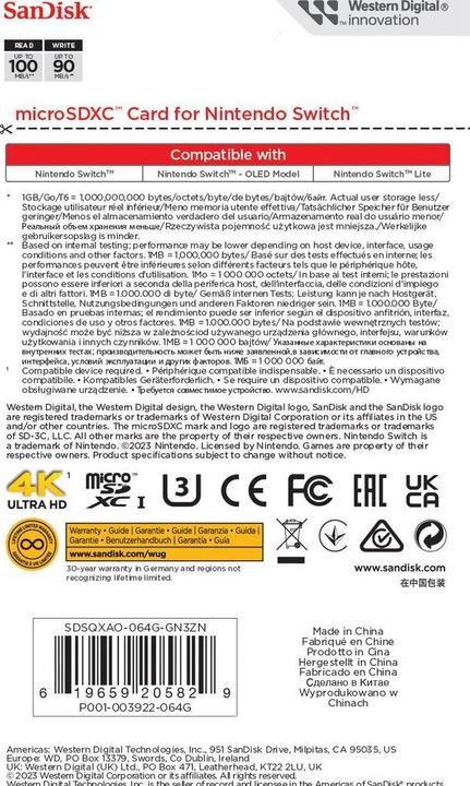 Productafbeelding SANDISK Nintendo Switch Card (64 GB, microSDXC, U3, UHS-I)