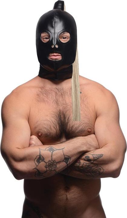 Produktbild XR Brands Blonde Pferdeschwanz Bondage Haube Schwarz