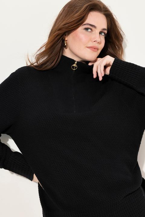 Actual product image Ulla Popken Knit Troyer Collar Long Sleeve Sweater (54)