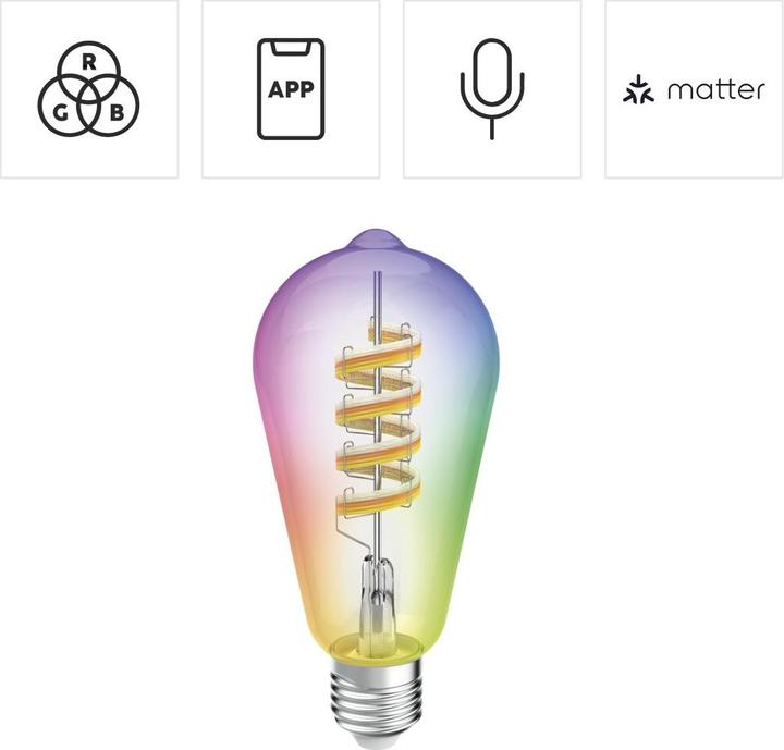 Produktbild Hama Smarte LED-Lampe, Matter, E27, Retro, Filament ST64, RGBW, dimmbar, mit App (E27, 470 lm, 1x)