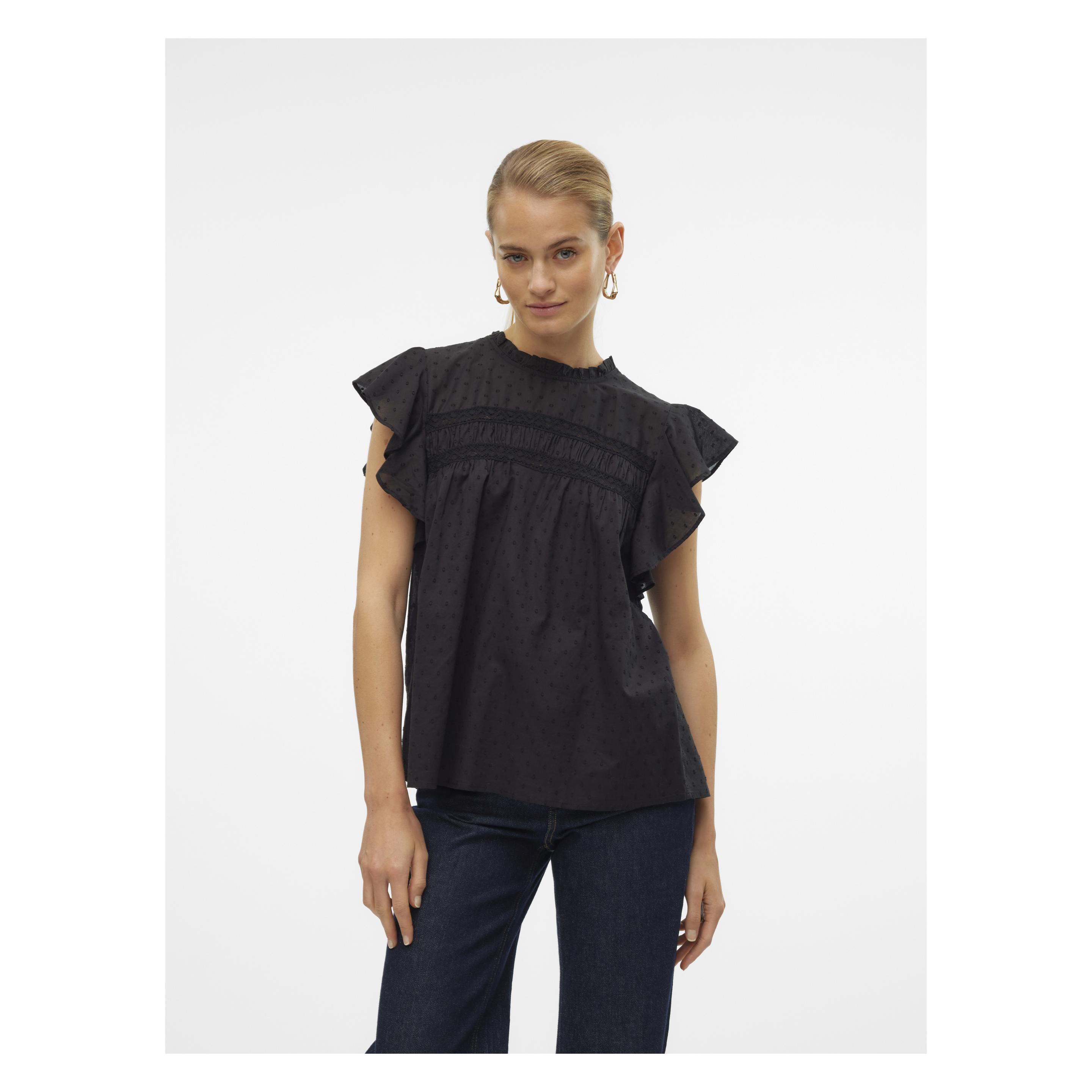 Vero Moda, Damen, Blusen, Vmtrine Sl Lace Top Wvn Ga Noos, Schwarz, (M)