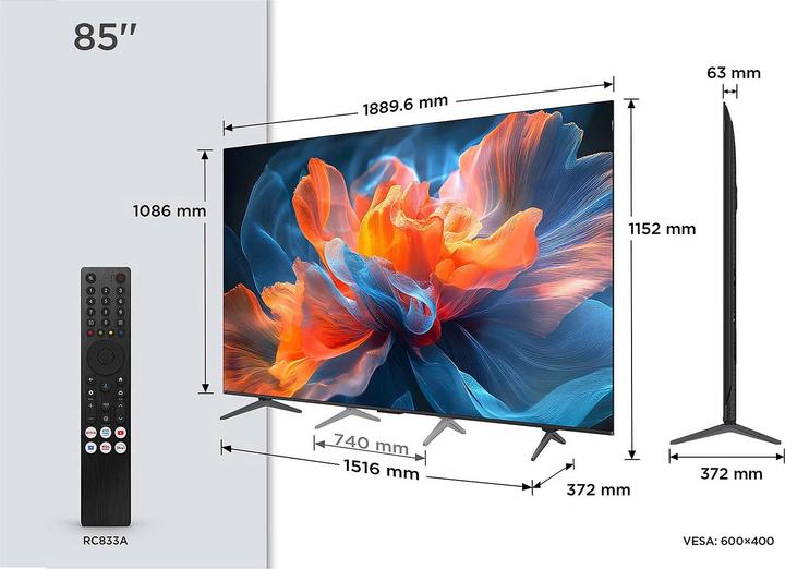 Actual product image TCL 85P8K 85" 4K QLED HDR Smart TV (85", 4K, 2025)