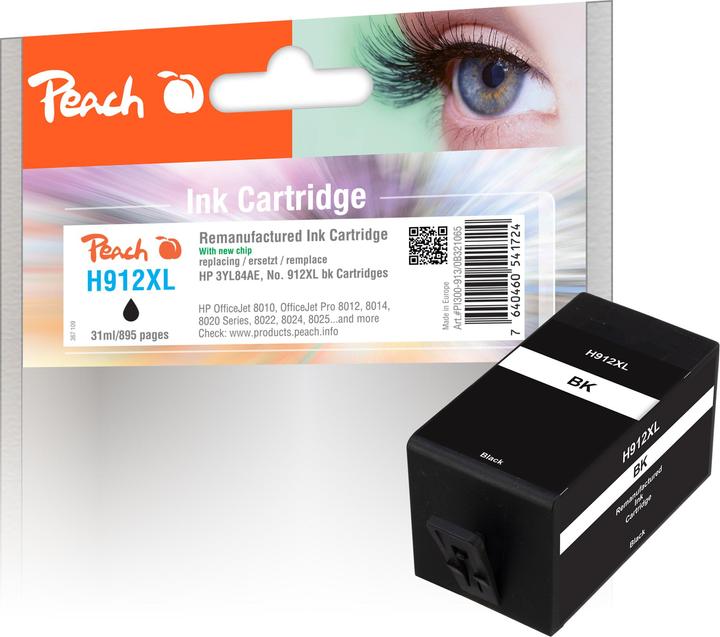 Actual product image Peach Tintenpatrone schwarz HC kompatibel zu HP No. 912XL BK, 3YL84AE