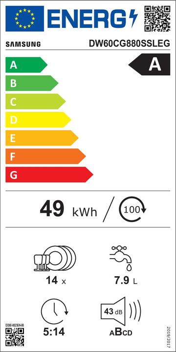 Energie-Label Samsung DW8700B Teilintegrierbarer Geschirrspüler, 60 cm, 14 Massgedecke