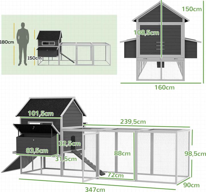 Image du produit PawHut Hühnerstall Tannenholz, Metall Grau