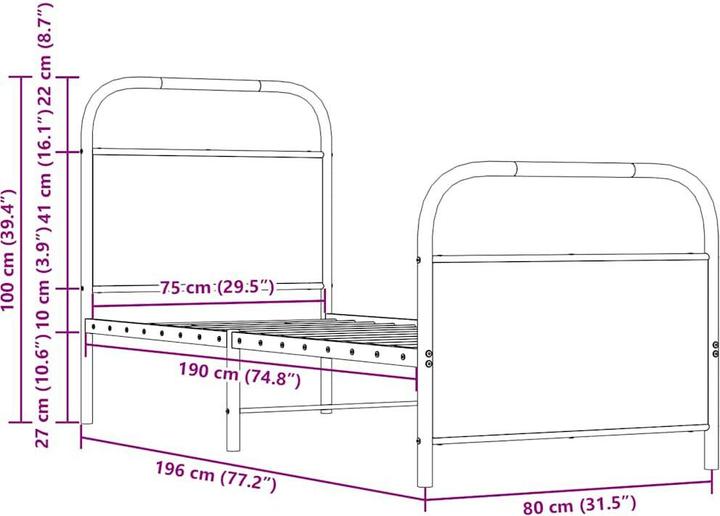 Produktbild vidaXL Bettgestell (75 x 190 cm)