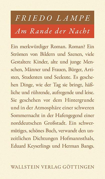 Produktbild Am Rande der Nacht (Deutsch, Friedo Lampe, Johannes Graf, 2003)