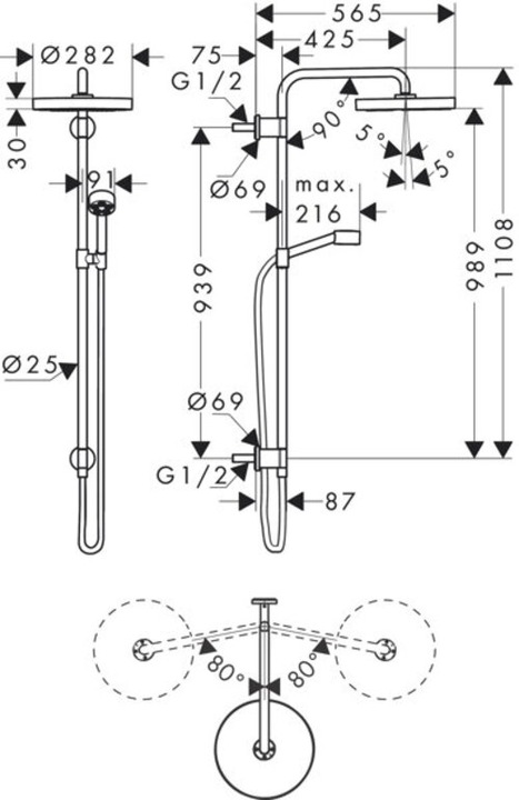 Actual product image Axor Showerpipe 280 1jet, concealed mounting, 48790