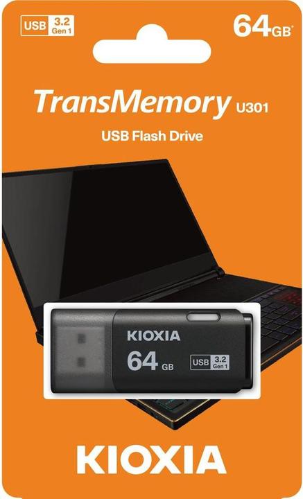 Actual product image Kioxia USB 3.2 64GB U301 HAYABUSA NEGRO (64 GB, USB-A)