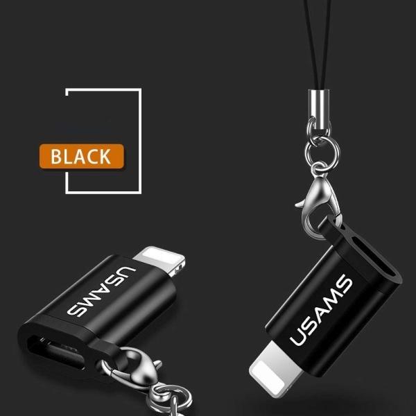 Usams Adapter microUSB-lightningze smyczą czarny/black SJ152ML01 (US-SJ152) (Micro USB, Lightning), Adattatore dispositivo mobile, Nero