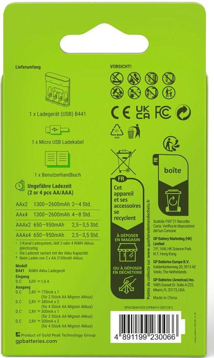 Produktbild GP Batteries Batterie-Ladegerät B441 ohne Batterien geeignet für 4 x Mignon AA oder Micro AAA (1 Stk., AAA, AA, Ladegerät ohne Akku)