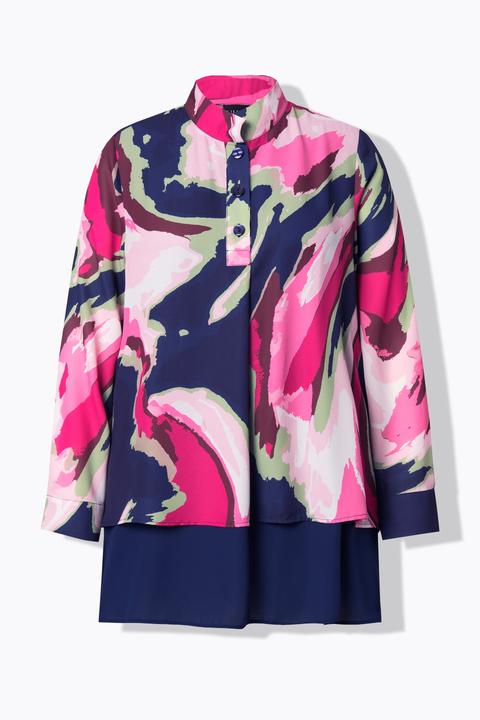 Actual product image Ulla Popken Marbled Long Sleeve Layered Tunic Blouse (60)