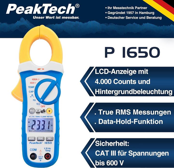 Produktbild Peaktech P 1650 Stromzangenmessgerät (CAT III 600V)