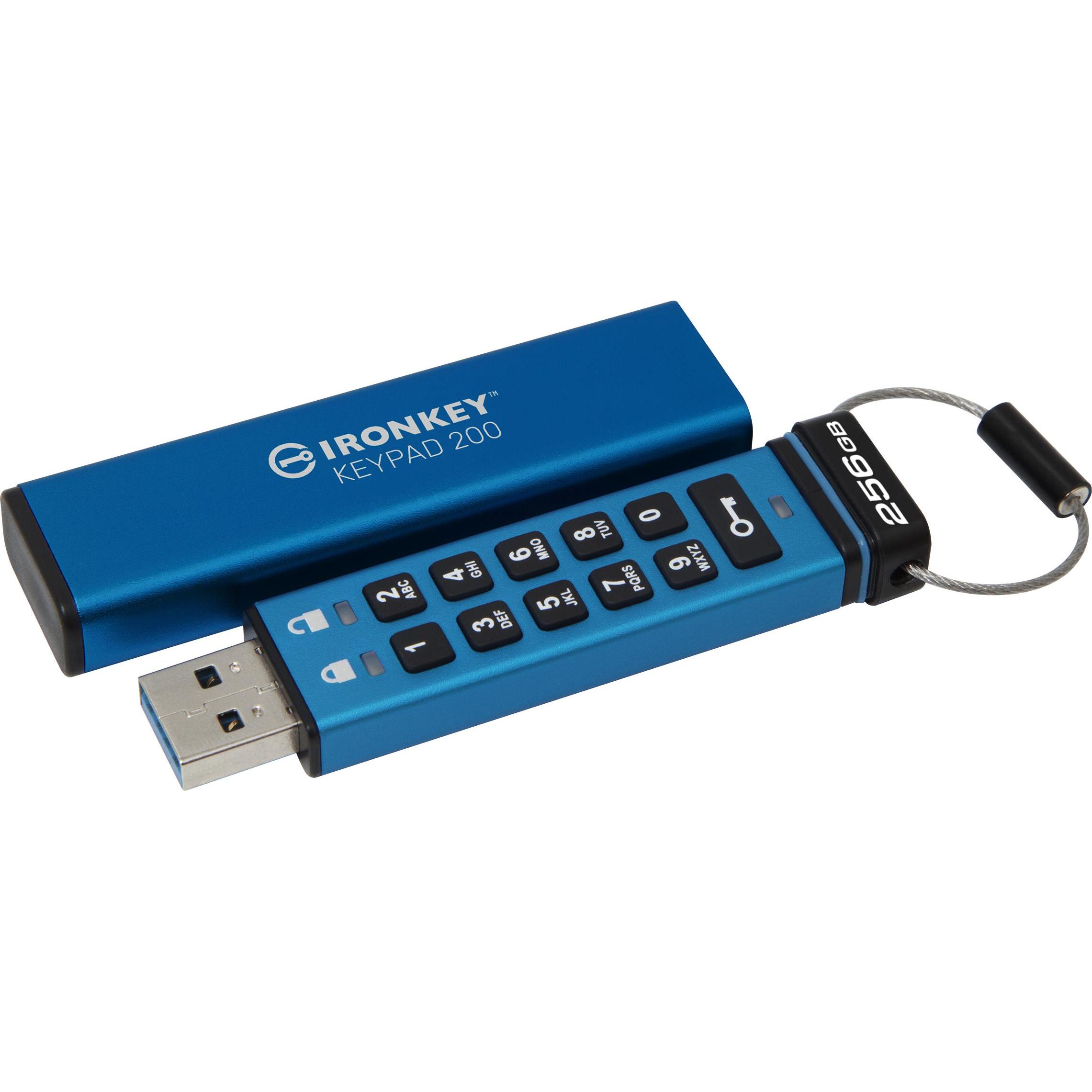 Kingston IronKey Keypad 200 (256 GB, USB-A), USB Stick, Blau