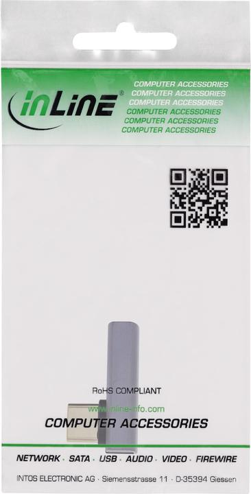 Productafbeelding InLine USB4-adapter, USB-C-stekker/aansluiting verticaal haaks rechts/links, aluminium, grijs (USB Type-C, 30 cm)