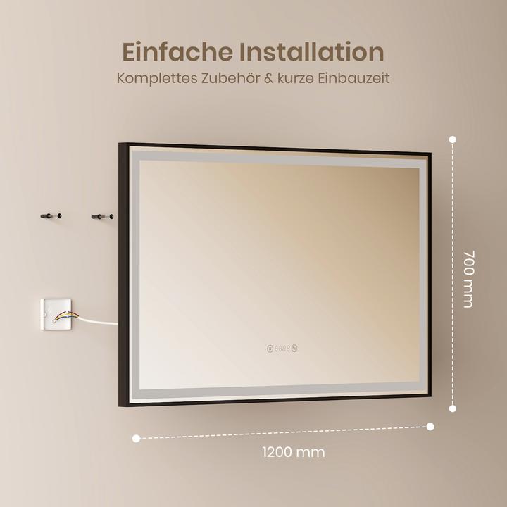 Actual product image Emke Bathroom Mirror With Lighting 120*70cm,Fog-Free, Temperature&Time Cool-White(6500K), Dimmable (120 x 70 cm)