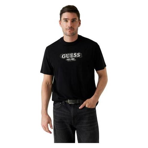 Guess, Mannen, T-shirts, Herren-T-Shirt Mit Kleinem Logo, Schwarz, Zwart, (M)