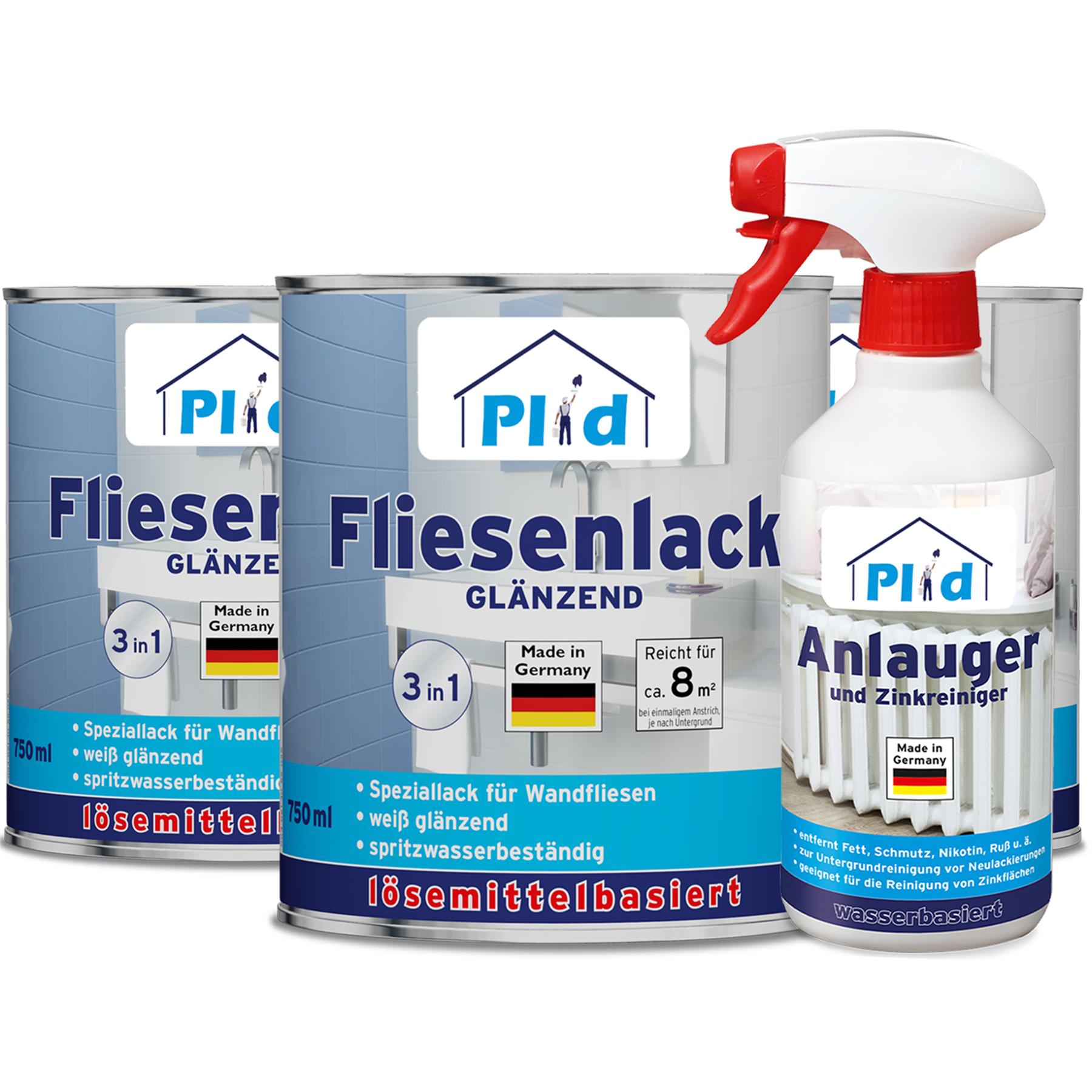 Plid, Lack, Fliesenlack Set 2,25l Cremeweiss glänzend für ca. 23m² /Lackierset +0,5l Anlauger (Cremeweiss, 2.25 l)