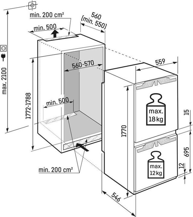 Image du produit Liebherr Réfrigérateur-congélateur intégrable avec EasyFresh et NoFrost (254 l)