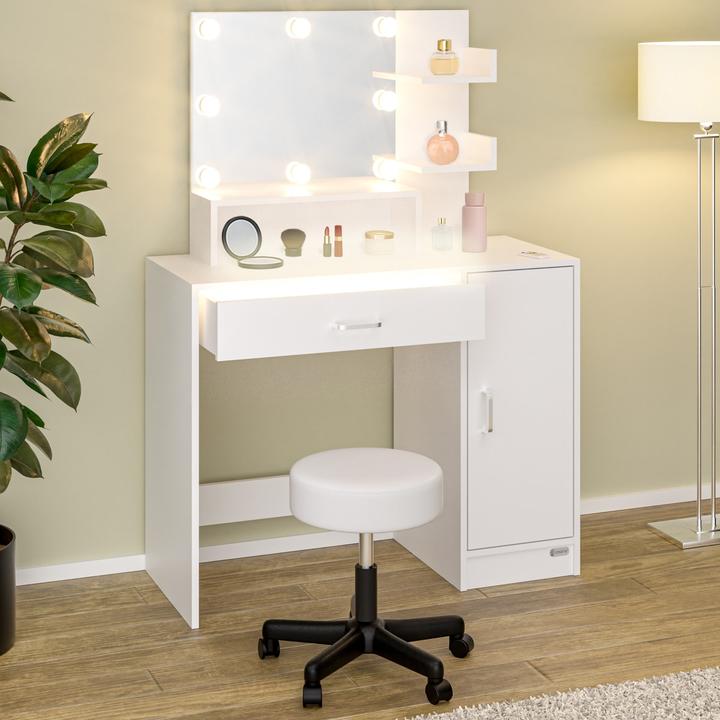Image du produit Casaria Schminktisch mit Hocker (90 x 40 x 140 cm)