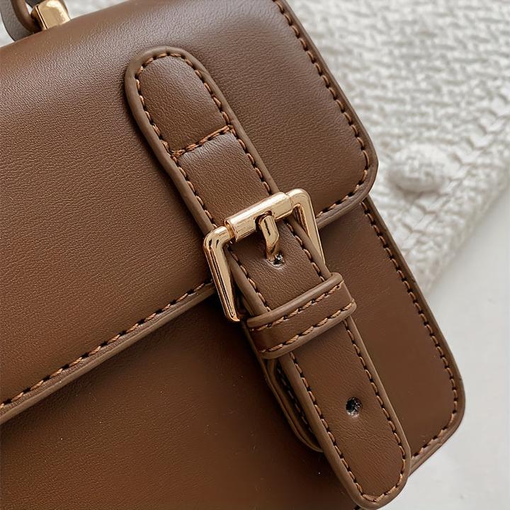 Immagine prodotto Only-Bags.Store Borsa preppy quadrata a tracolla in tinta unita, borsa a tracolla con patta con fibbie, marrone