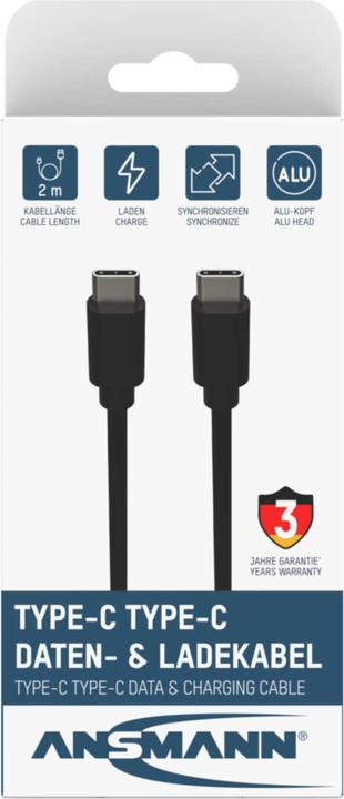 Produktbild Ansmann Kabel USB C->C S/S 200cm schwarz S/S 200cm (2 m, USB 3.0)