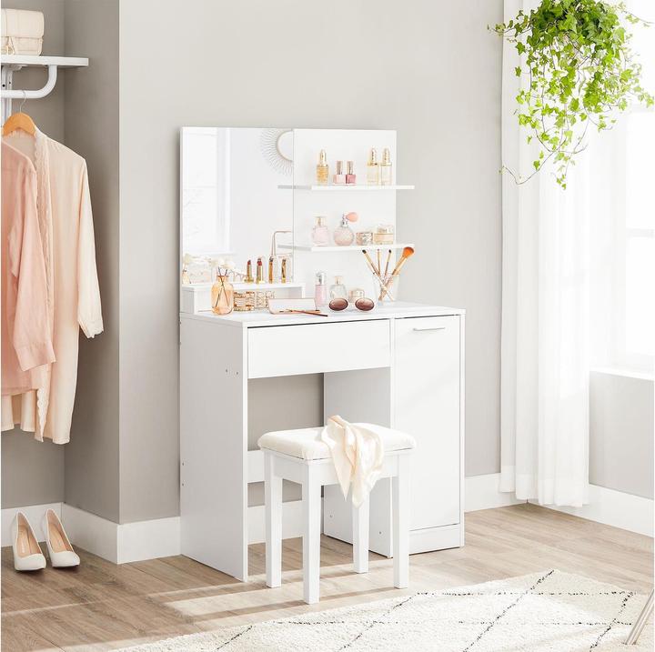 Actual product image Vasagle White rectangular dressing table, white side frame, 80.0 cm 132.0 cm (80 x 40 x 132 cm)