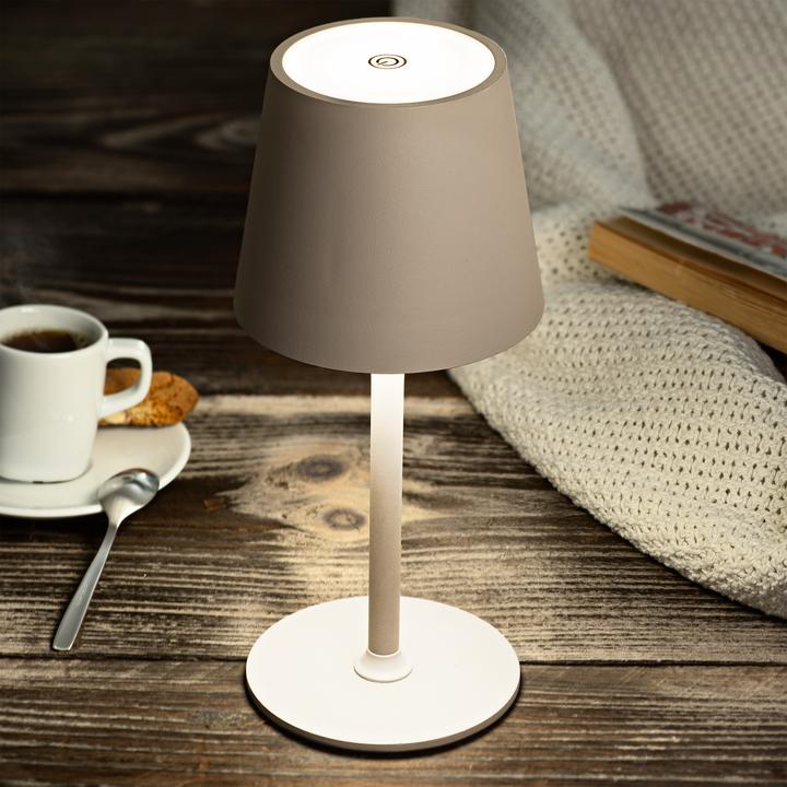 Produktbild Idena LED Tischleuchte Touch Metall beige 11x24/38cm Akku USB dimmbar 3 Modi Innen und Aussen