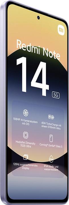 Immagine prodotto Xiaomi Redmi Note 14 5G (128 GB, Lavender Purple, 6.67", Doppia SIM, 108 Mpx, 5G)